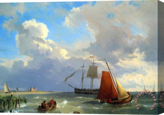 Hermanus Koekkoek Snr Shipping in a Choppy Estuary Stretched Canvas Print / Canvas Art