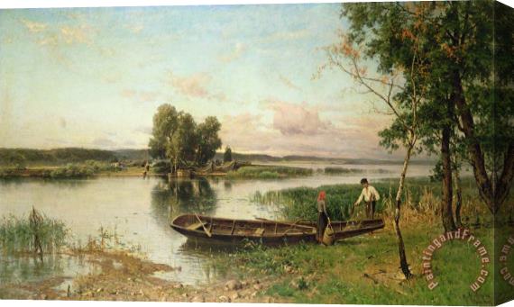 Hjalmar Munsterhjelm Fishermen Unloading Their Catch In A River Landscape Stretched Canvas Print / Canvas Art