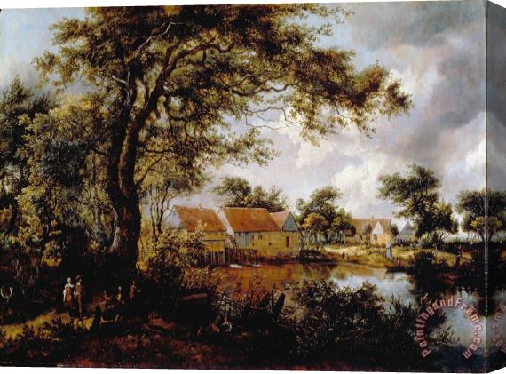 Hobbema, Meindert Wooded Landscape with a Water Mill Stretched Canvas Painting / Canvas Art