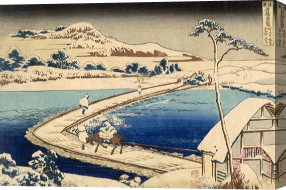 Hokusai Katasushika Bridge Of Boats At Sawa Stretched Canvas Print / Canvas Art
