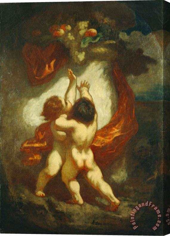 Honore Daumier Two Putti Striving for Fruits Stretched Canvas Painting / Canvas Art
