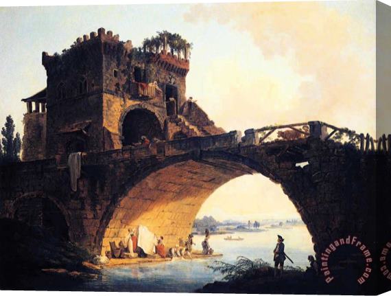 Hubert Robert The Old Bridge Stretched Canvas Painting / Canvas Art