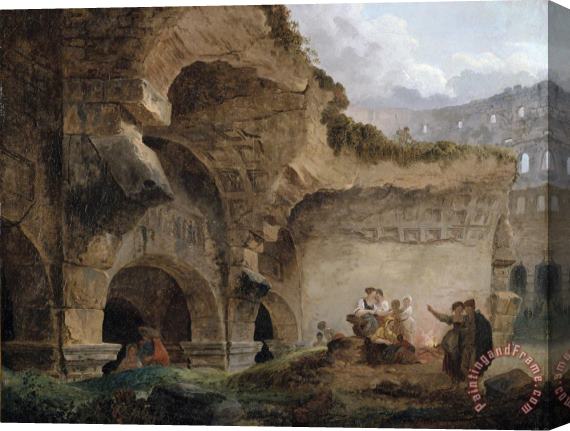 Hubert Robert Washerwomen in The Ruins of The Colosseum Stretched Canvas Painting / Canvas Art