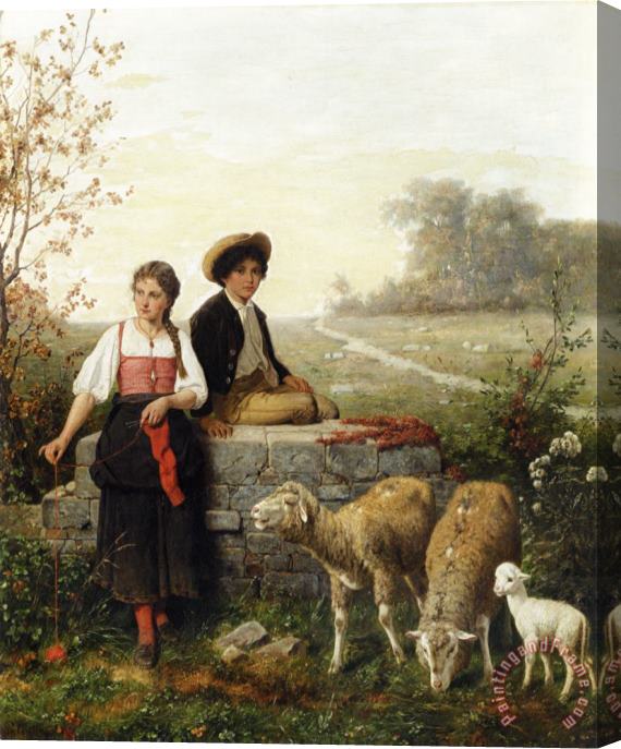 Hubert Salentin The Young Sheep Tenders Stretched Canvas Painting / Canvas Art