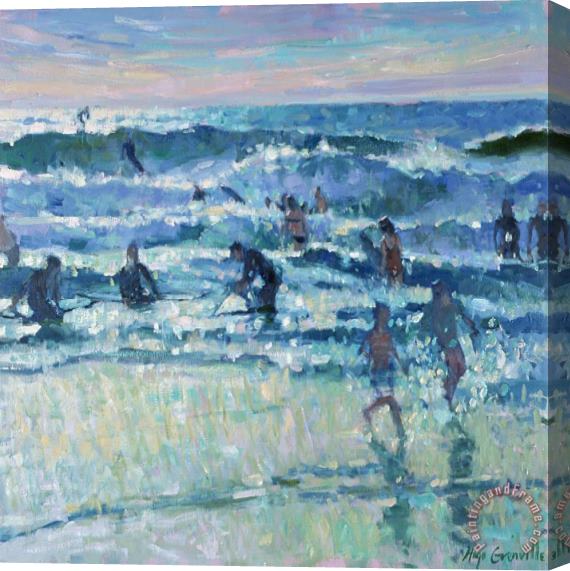 Hugo Grenville Surfing At Polzeath Evening Light Stretched Canvas Print / Canvas Art
