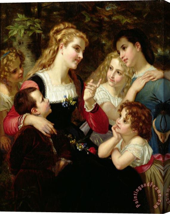 Hugues Merle The Storyteller Stretched Canvas Print / Canvas Art