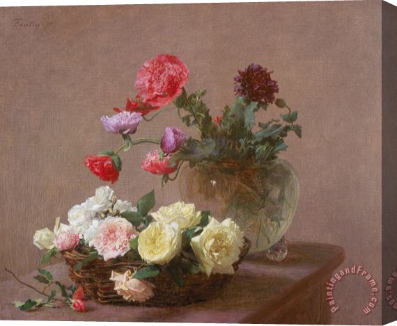 Ignace Henri Jean Fantin-Latour Poppies in a Crystal Vase - or Basket of Roses Stretched Canvas Print / Canvas Art