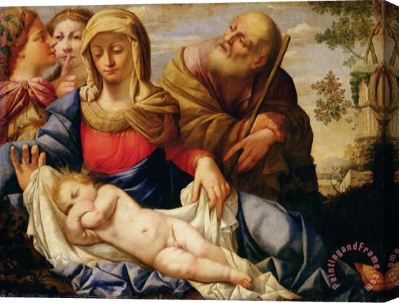 Il Sassoferrrato Holy Family with Two Female Figures Stretched Canvas Print / Canvas Art