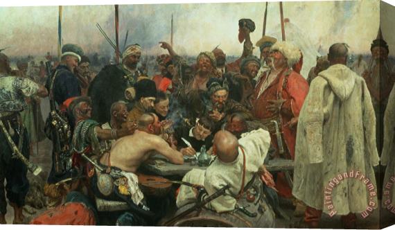 Ilya Efimovich Repin The Zaporozhye Cossacks writing a letter to the Turkish Sultan Stretched Canvas Print / Canvas Art