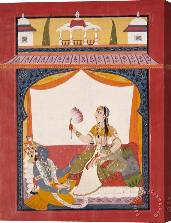 India, Punjab Hills, Mankot School Krishna Massaging The Feet of Radha, a Scene Possibly From The Gita Govinda Stretched Canvas Print / Canvas Art