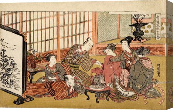 Isoda Koryusai “banquet in a Wealthy Household,” First Plate of The Album Twelve Bouts in The Way of Love Stretched Canvas Print / Canvas Art
