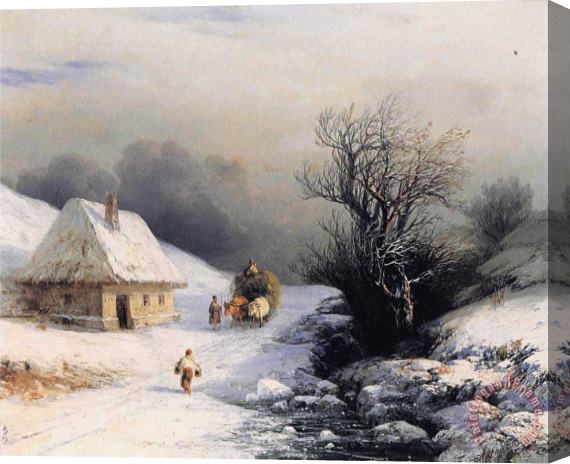 Ivan Constantinovich Aivazovsky Little Russian Ox Cart in Winter Stretched Canvas Painting / Canvas Art