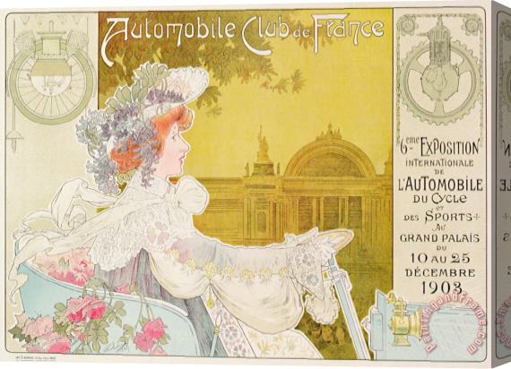 J Barreau Poster Advertising The Sixth Exhibition Of The Automobile Club De France Stretched Canvas Print / Canvas Art