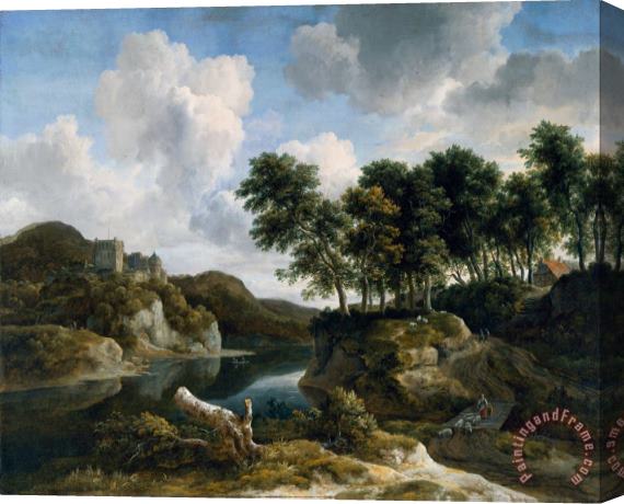 Jacob Isaacksz. van Ruisdael River Landscape with a Castle on a High Cliff Stretched Canvas Painting / Canvas Art