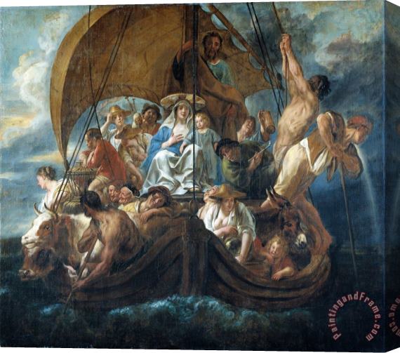 Jacob Jordaens The Holy Family with Various Persons And Animals in a Boat Stretched Canvas Painting / Canvas Art