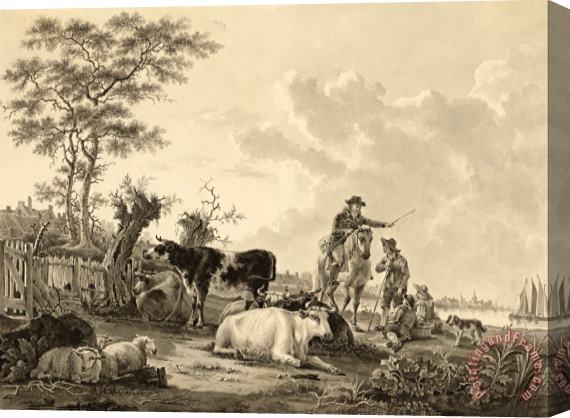 Jacob van Strij  Landscape with Cattle, Sheep, And Herders Stretched Canvas Print / Canvas Art