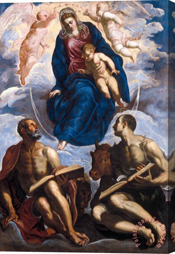 Jacopo Robusti Tintoretto Mary with The Child, Venerated by St. Marc And St. Luke Stretched Canvas Painting / Canvas Art