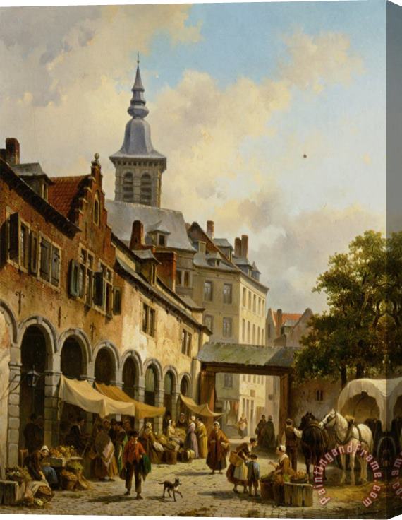 Jacques Carabain A Busy Market on a Town Square Stretched Canvas Print / Canvas Art