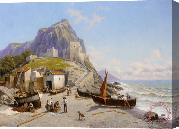 Jacques Carabain A Coastal View, Capri Italy Stretched Canvas Print / Canvas Art
