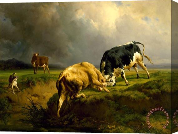 Jacques-Raymond Brascassat A Bull Fight Stretched Canvas Painting / Canvas Art