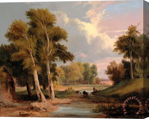 James Arthur O'Connor A Wooded River Landscape with Fishermen Stretched Canvas Print / Canvas Art