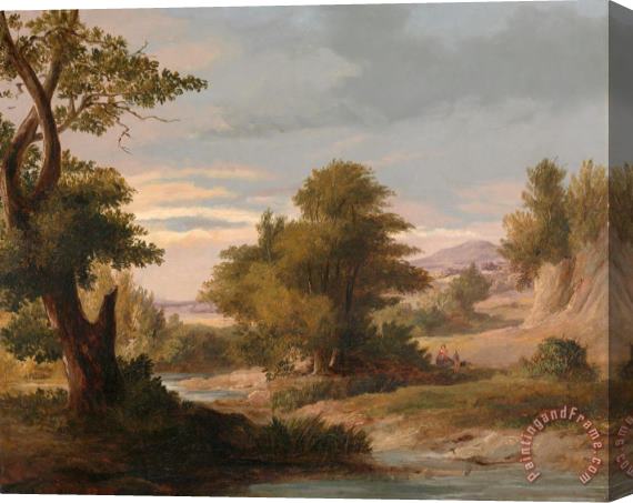 James Arthur O'Connor A Wooded River Landscape with Mother And Child Stretched Canvas Print / Canvas Art