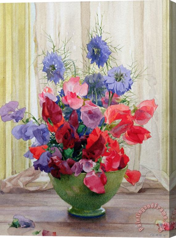 James Clark Sweet Peas And Nigella Stretched Canvas Painting / Canvas Art