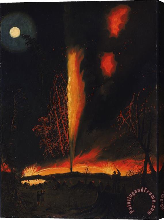 James Hamilton Burning Oil Well at Night, Near Rouseville, Pennsylvania Stretched Canvas Painting / Canvas Art