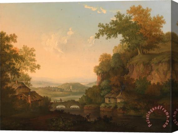 James Lambert of Lewes A River Scene with Thatched Huts by a Bridge Over a Weir Stretched Canvas Painting / Canvas Art