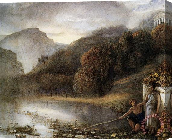 James Smetham Classical Figures by a River with a Temple Beyond Stretched Canvas Painting / Canvas Art