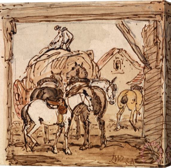 James Ward Farmyard And Horses Stretched Canvas Print / Canvas Art