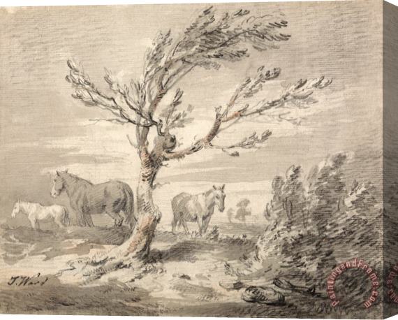 James Ward Landscape with Three Horses And a Tree in The Foreground Stretched Canvas Painting / Canvas Art