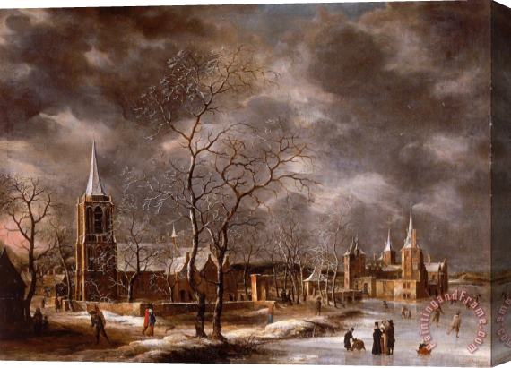 Jan Beerstraten Warmond Castle in a Winter Landscape Stretched Canvas Painting / Canvas Art