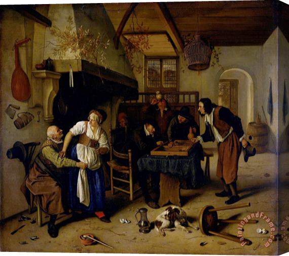 Jan Havicksz Steen Interior of an Inn with an Old Man Amusing Himself with The Landlady And Two Men Playing Backgammon, Known As 'two Kinds of Games' Stretched Canvas Print / Canvas Art