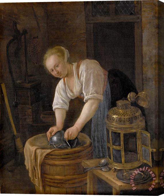 Jan Havicksz Steen Woman Scouring Metalware Stretched Canvas Painting / Canvas Art