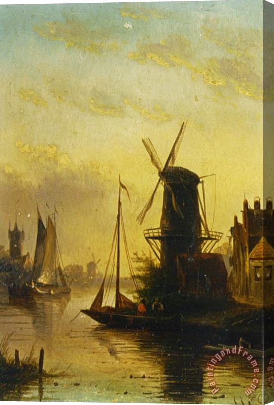 Jan Jacob Coenraad Spohler A Summer Landscape with a Windmill at Sunset Stretched Canvas Painting / Canvas Art