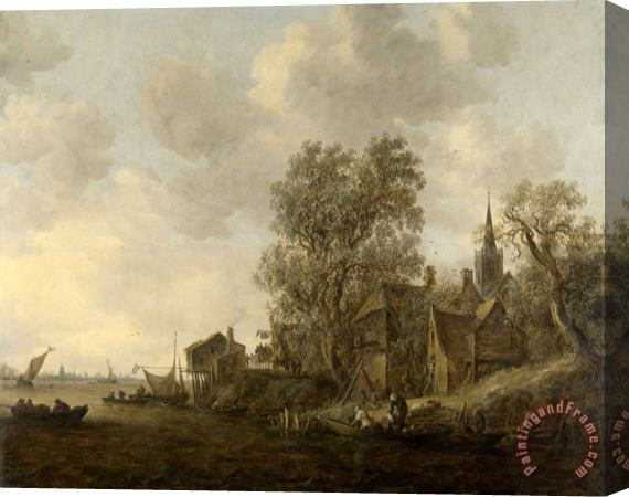 Jan Josefsz Van Goyen View of a Village on a River Stretched Canvas Print / Canvas Art