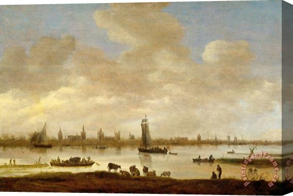 Jan Josefsz Van Goyen View of an Imaginary Town on a River with The Tower of Saint Pol in Vianen (river Landscape with View of Vianen) Stretched Canvas Painting / Canvas Art