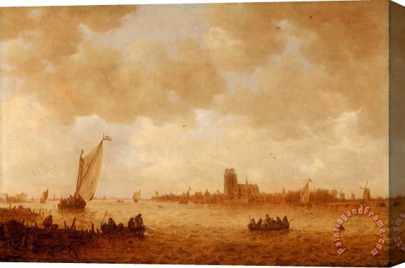 Jan Josefsz van Goyen View of Dordrecht with The Grote Kirk Across The Maas Stretched Canvas Painting / Canvas Art