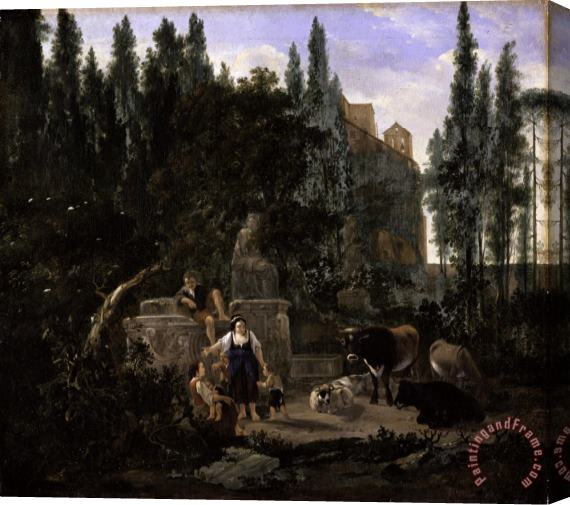 Jan Lapp An Italian Landscape with Figures And Cattle Stretched Canvas Print / Canvas Art