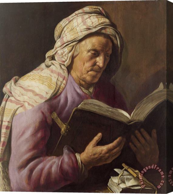 Jan Lievens Old Woman Reading Stretched Canvas Painting / Canvas Art
