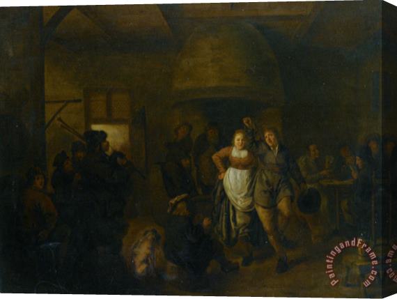 Jan Miense Molenaer A Tavern Interior with a Bagpiper And a Couple Dancing Stretched Canvas Painting / Canvas Art