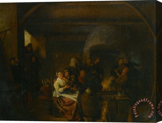 Jan Miense Molenaer The Interior of a Tavern with Peasants Cavorting And Drinking Stretched Canvas Painting / Canvas Art