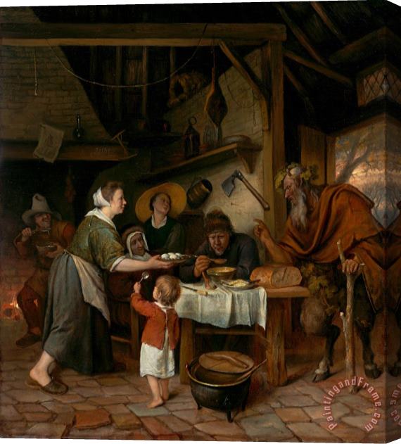 Jan Steen The Satyr And The Peasant Family Stretched Canvas Print / Canvas Art