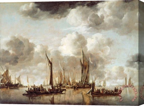 Jan van de Capelle A Dutch Yacht Firing a Salute as a Barge Pulls Away Stretched Canvas Painting / Canvas Art