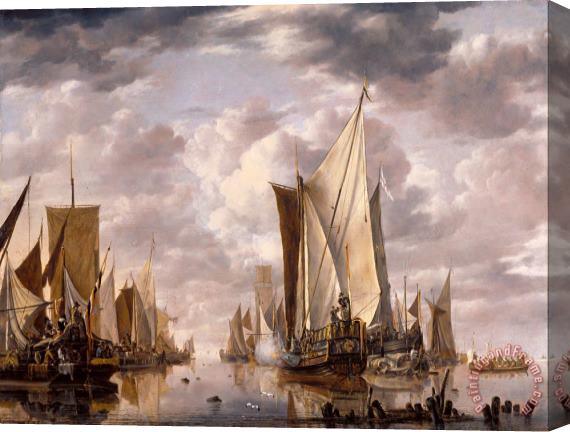Jan van de Cappelle  Shipping in a Calm at Flushing with a States General Yacht Firing a Salute Stretched Canvas Print / Canvas Art