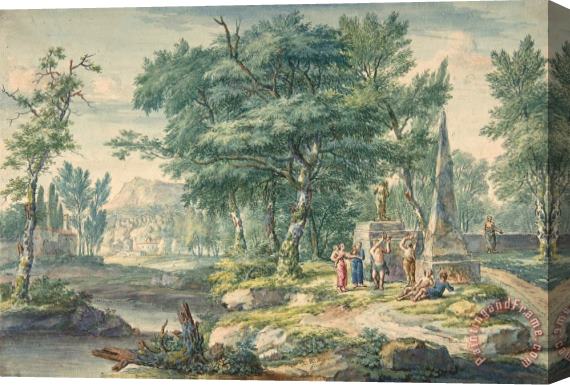 Jan Van Huysum Arcadian Landscape with Figures Making Music Stretched Canvas Painting / Canvas Art