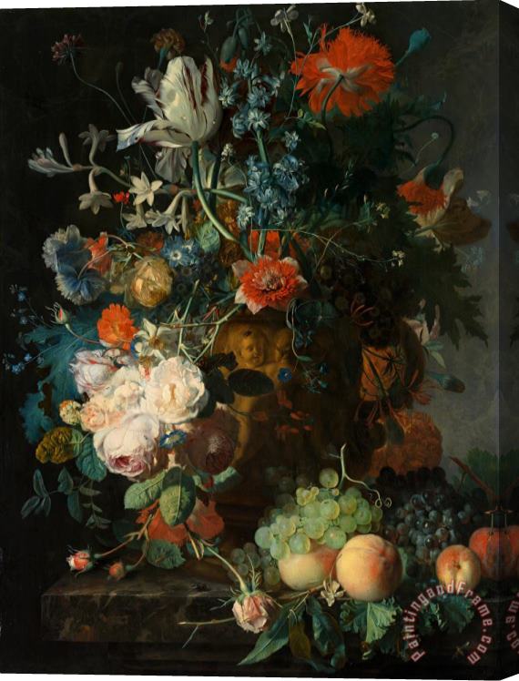 Jan van Huysum  Stilleven Met Bloemen En Vruchten Stretched Canvas Print / Canvas Art
