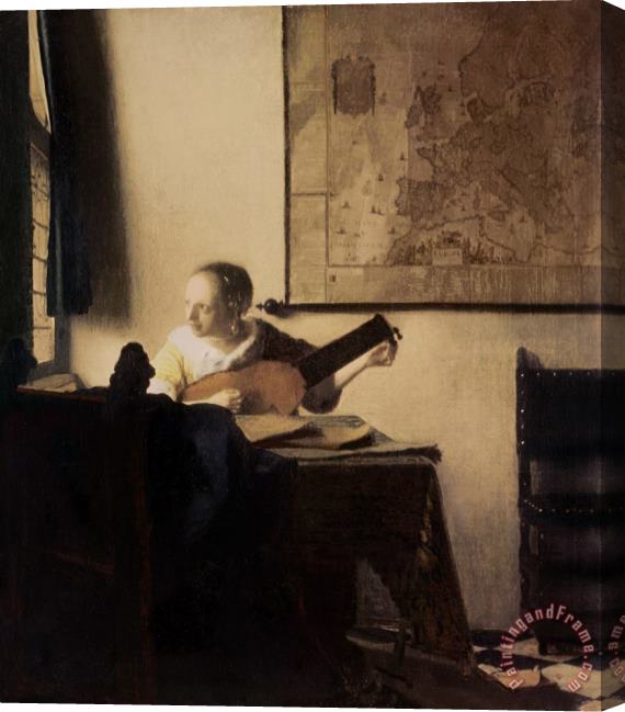 Jan Vermeer Woman with a Lute Stretched Canvas Painting / Canvas Art