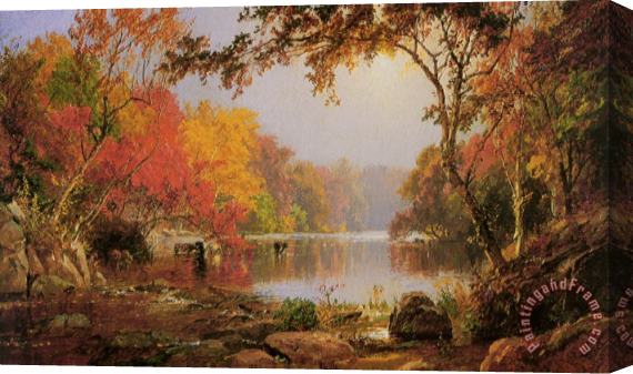 Jasper Francis Cropsey River Landscape in Autumn Stretched Canvas Painting / Canvas Art
